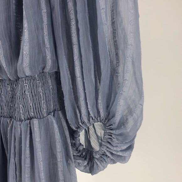 ASOS Maternity Off Shoulder Blue Stripe Mini Dress with Sheer Blouson Sleeve - Picture 5 of 14